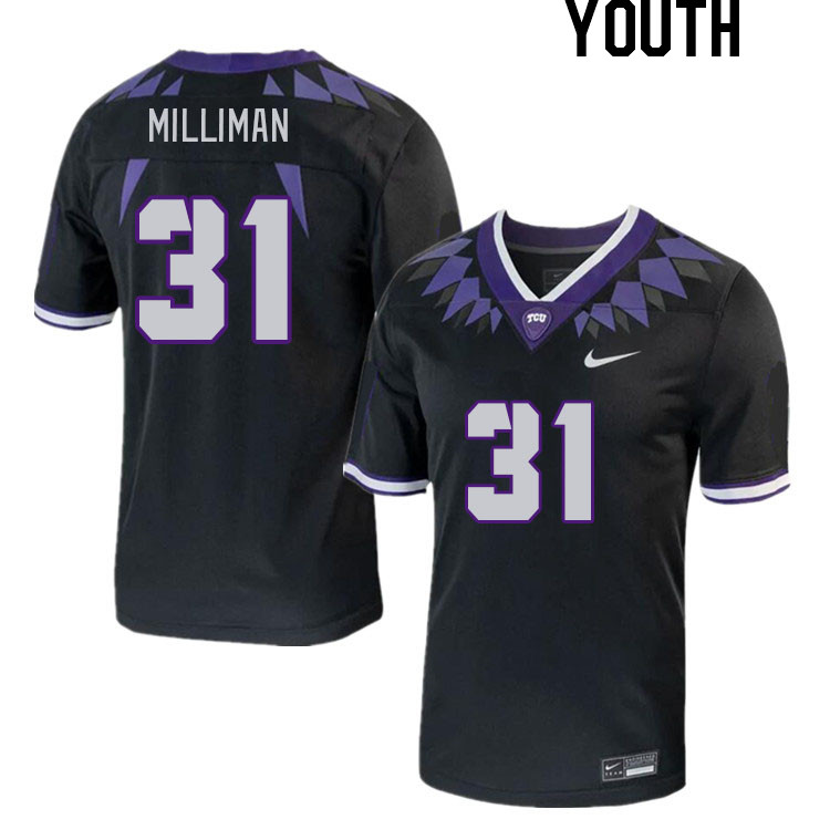 Youth #31 Jake Milliman TCU Horned Frogs 2023 College Footbal Jerseys Stitched-Black